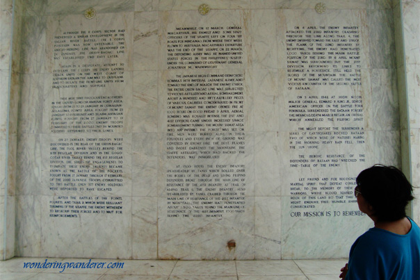 Inscribed details of the Battle of Bataan - Mount Samat National Shrine